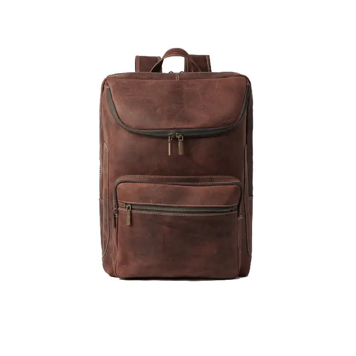 Bisoncart USA Pull-Up Cowhide Leather Triple-Compartment Backpack - 16" Laptop Capacity