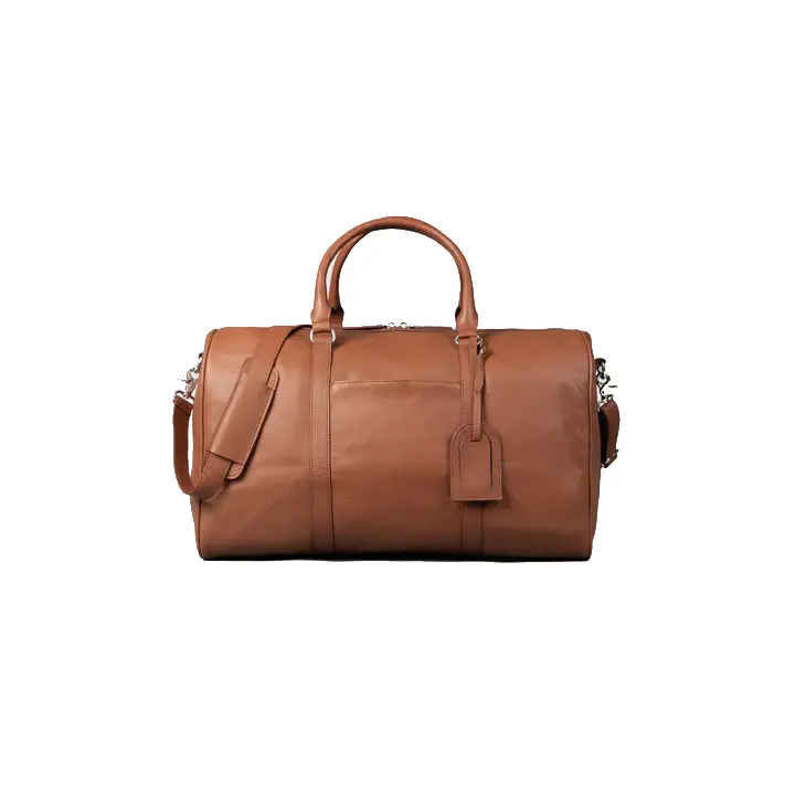 Bisoncart USA Full Grain Milled Leather Travel Duffel - 20" Cognac Weekender Bag