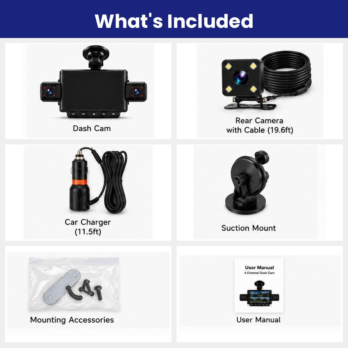 4-Channel 1080p Dash Cam with 360 Recording - Front, Rear, Left and Right Cameras with Parking Monitor