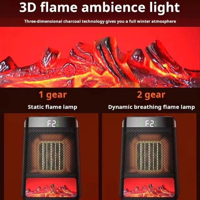 Desktop PTC Heater - Dynamic Flame Light -  iDiskk E03
