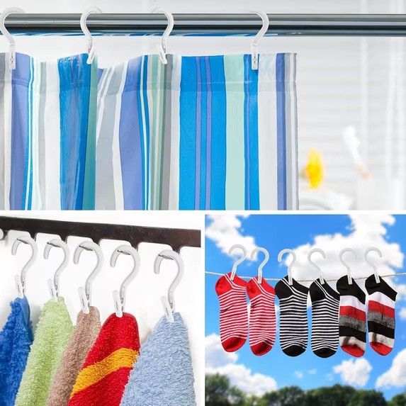 Laundry Hooks Clip Plastic Clothes Hangers - 10 Pack