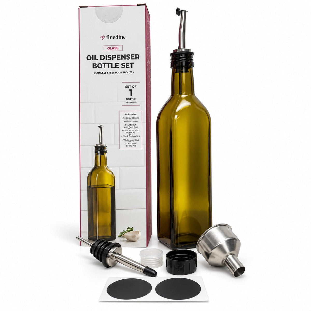 FineDine Glass Olive Oil Dispenser - 2 Spouts - 17fl oz