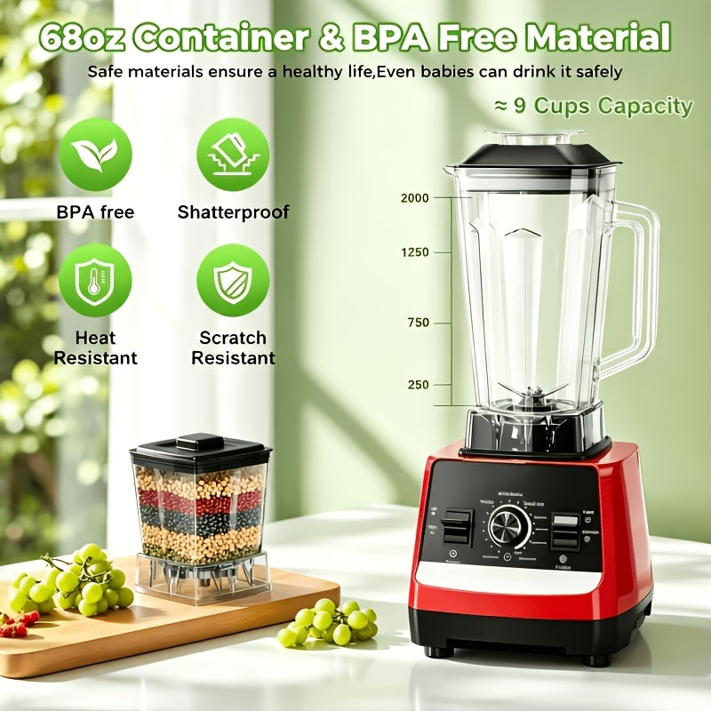 Professional Countertop Blender - 68 oz (2L) Jar Plus Grinder Cup, Variable Speed and Pulse, Red