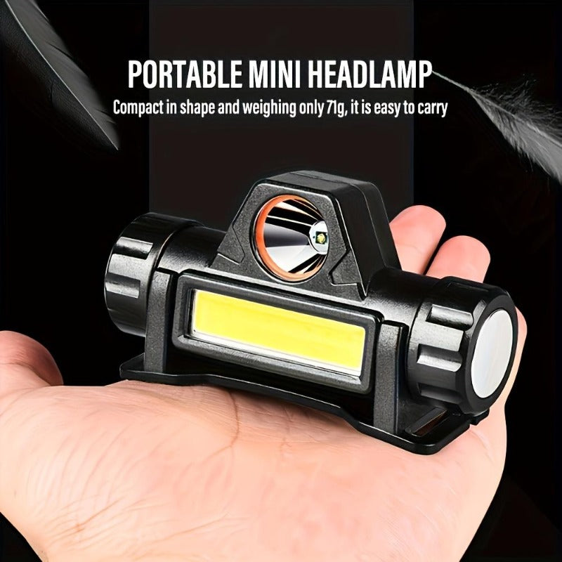 Rechargeable COB LED Headlamp with Magnetic Base - Spotlight and Floodlight, 90 Degree Tilt, USB Charging