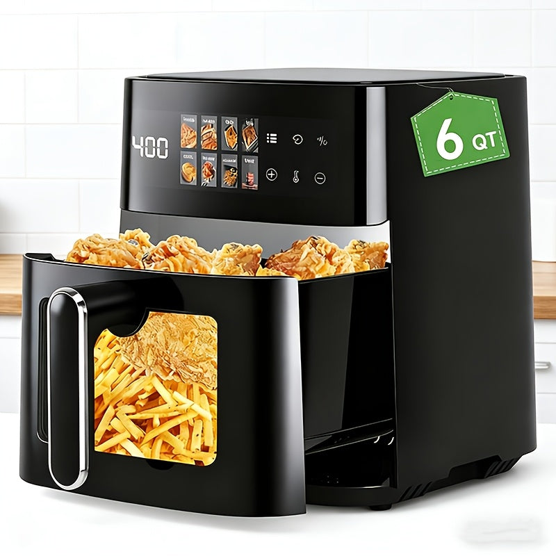 6 Quart Digital Air Fryer - Touch Screen with Preset Programs, Nonstick Basket, Black