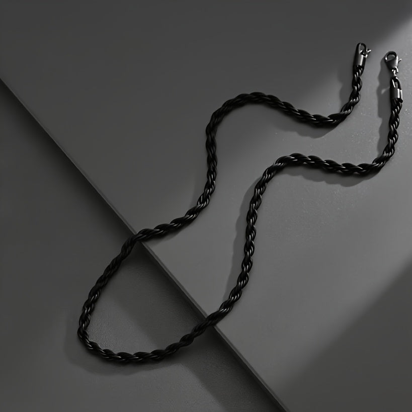 Matte Black Rope Chain Necklace - Stainless Steel Unisex Chain, 16 to 28 Inch