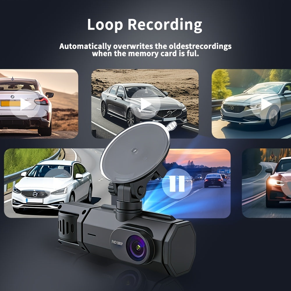 1080p Front and Cabin Dual Dash Cam - 2-Inch IPS Screen, 170 Degree Wide Angle, Loop Recording