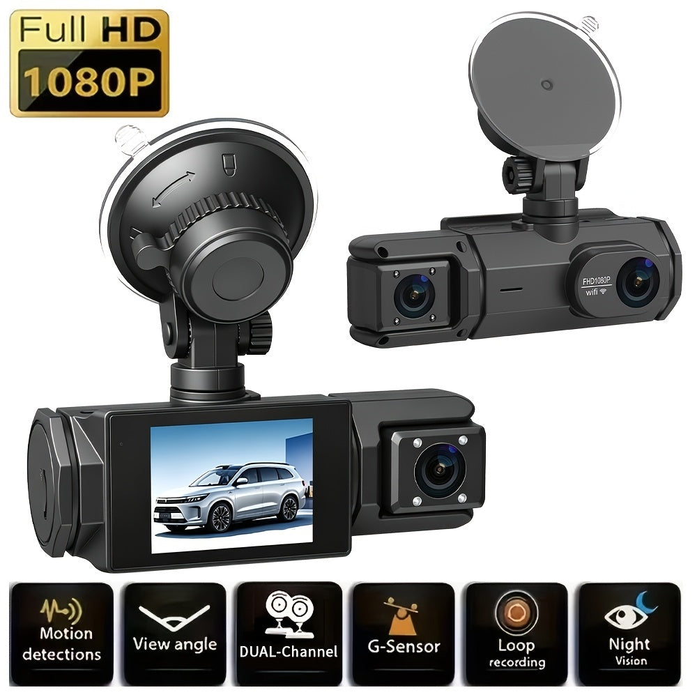 1080p Front and Cabin Dual Dash Cam - 2-Inch IPS Screen, 170 Degree Wide Angle, Loop Recording