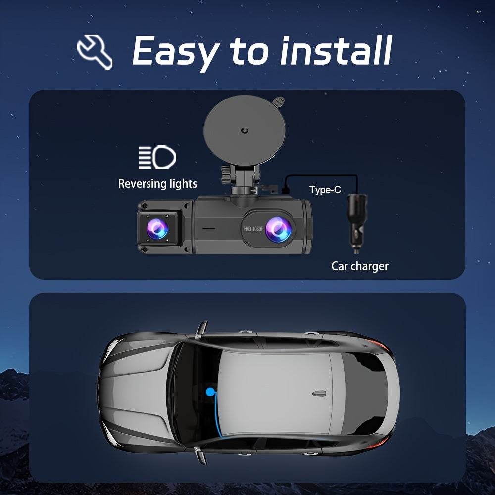 1080p Front and Cabin Dual Dash Cam - 2-Inch IPS Screen, 170 Degree Wide Angle, Loop Recording