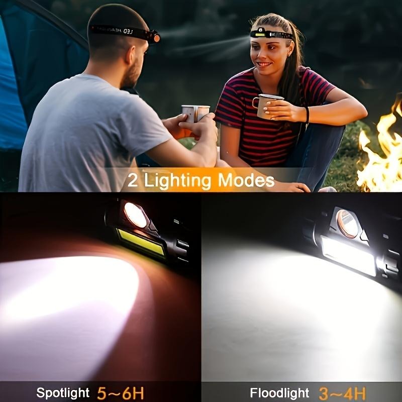 Rechargeable COB LED Headlamp with Magnetic Base - Spotlight and Floodlight, 90 Degree Tilt, USB Charging