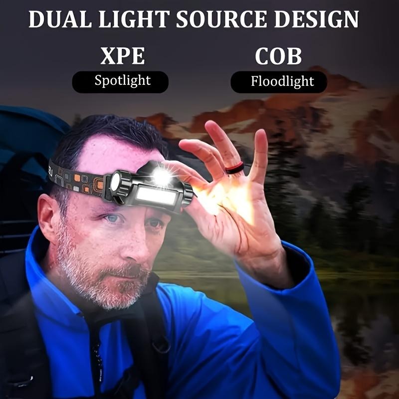 Rechargeable COB LED Headlamp with Magnetic Base - Spotlight and Floodlight, 90 Degree Tilt, USB Charging