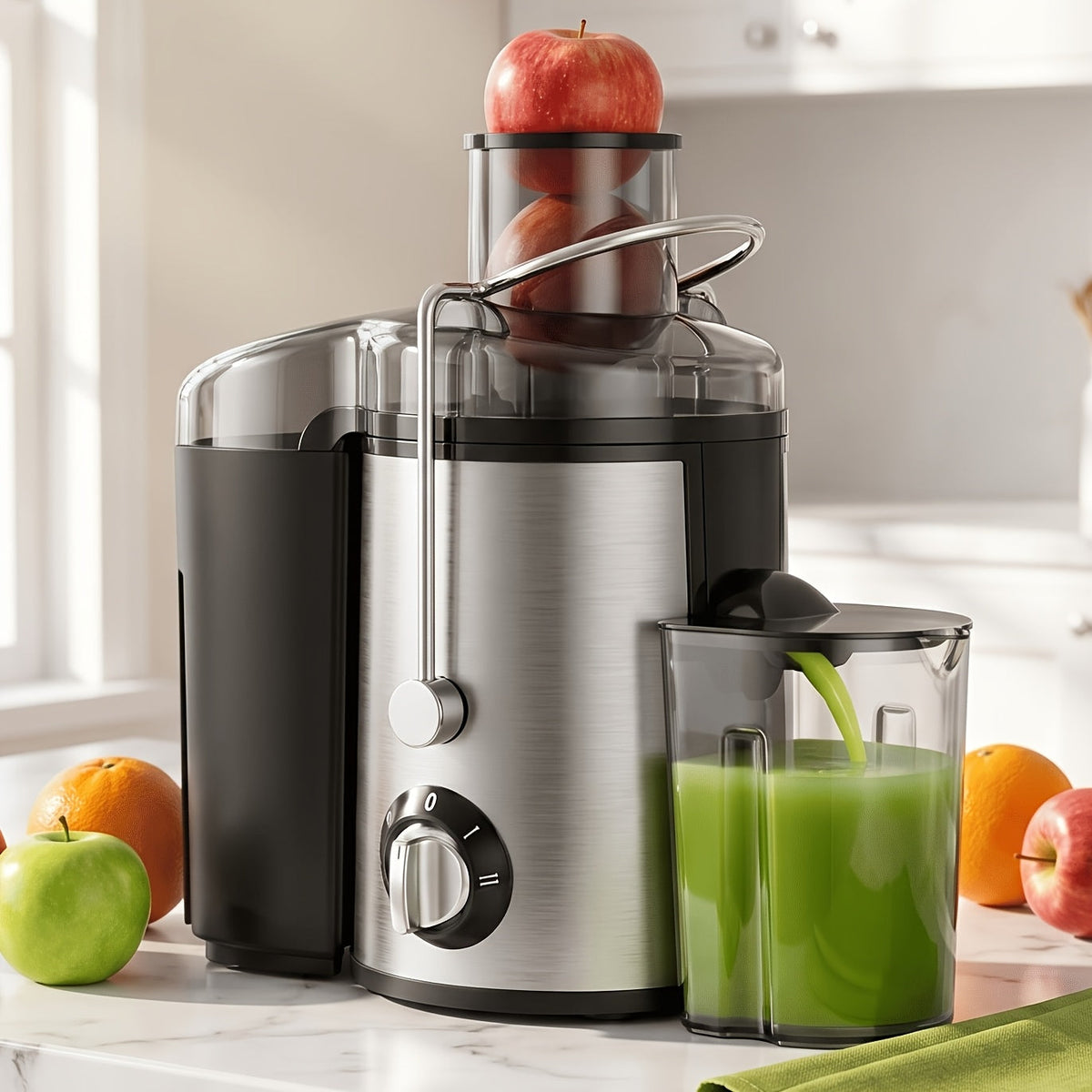 Centrifugal Juicer with 3-Inch Wide Feed Chute - 2 Speeds, Juice Cup and Pulp Container, Stainless Steel