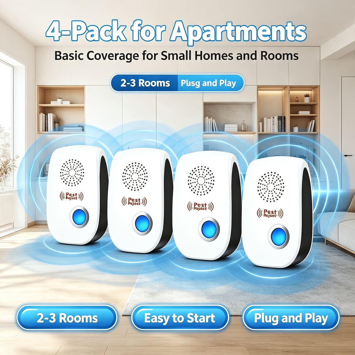 4-Pack: Plug-In Ultrasonic Pest Repeller - Indoor Rodent and Insect Deterrent
